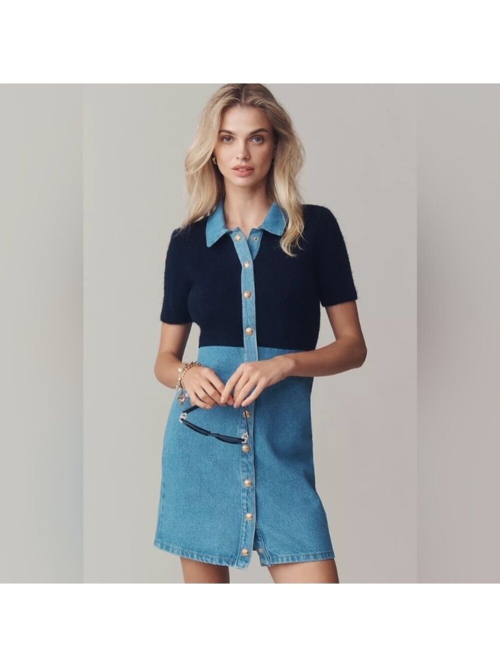 NWT Anthropologie Pilcro Denim Sweater Shirt Dress *missing button snap*